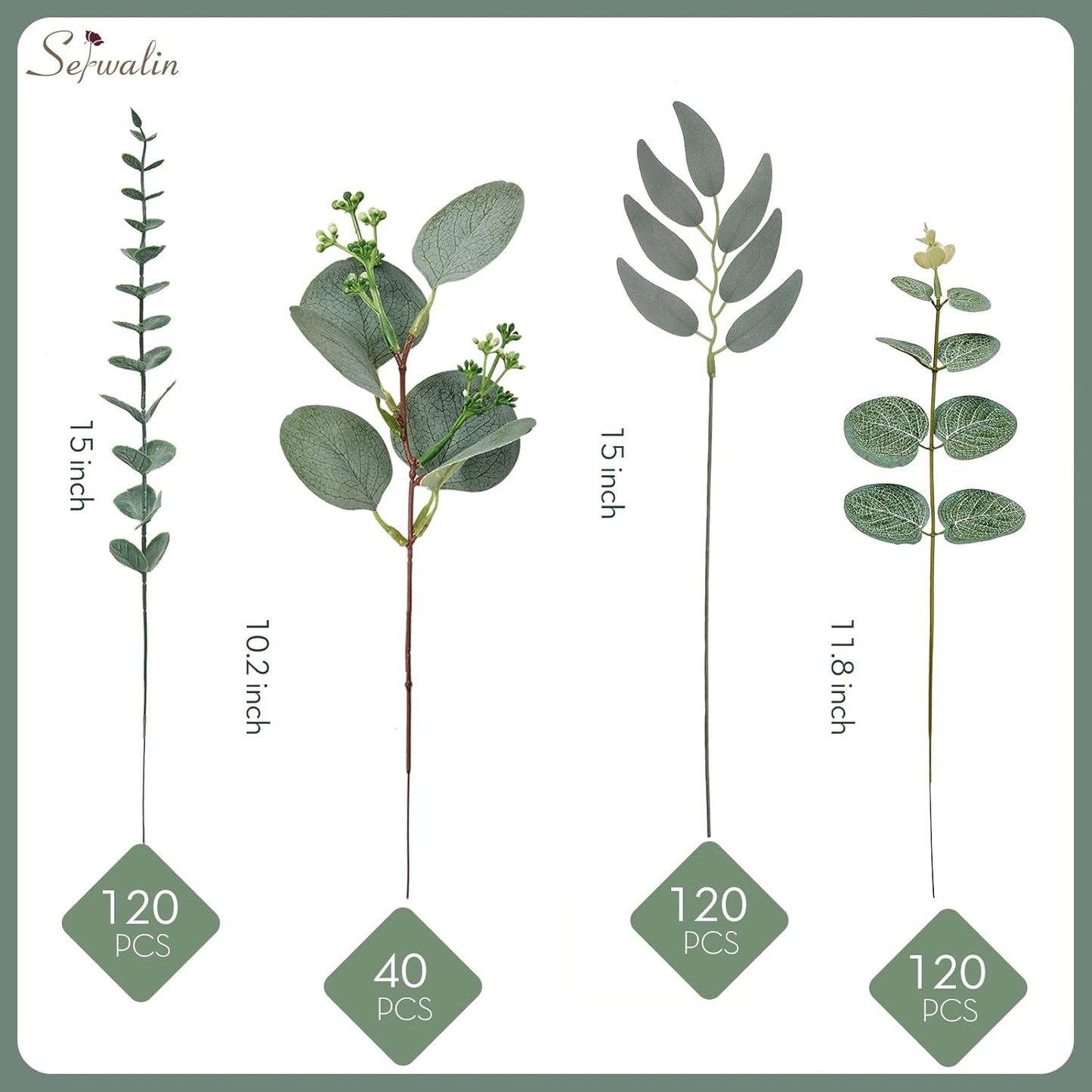 Artificial Greenery Stems, Faux Eucalyptus Stems Bulk with Fake Leaves, Mixed Greenery for Centerpieces and Vase, Artificial Eucalyptus Plants for DIY Flower Wedding Home Decor
