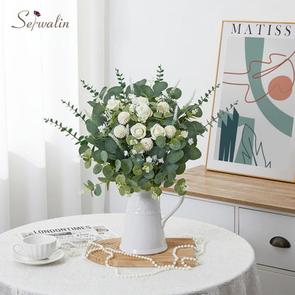 Artificial Greenery Stems, Faux Eucalyptus Stems Bulk with Fake Leaves, Mixed Greenery for Centerpieces and Vase, Artificial Eucalyptus Plants for DIY Flower Wedding Home Decor