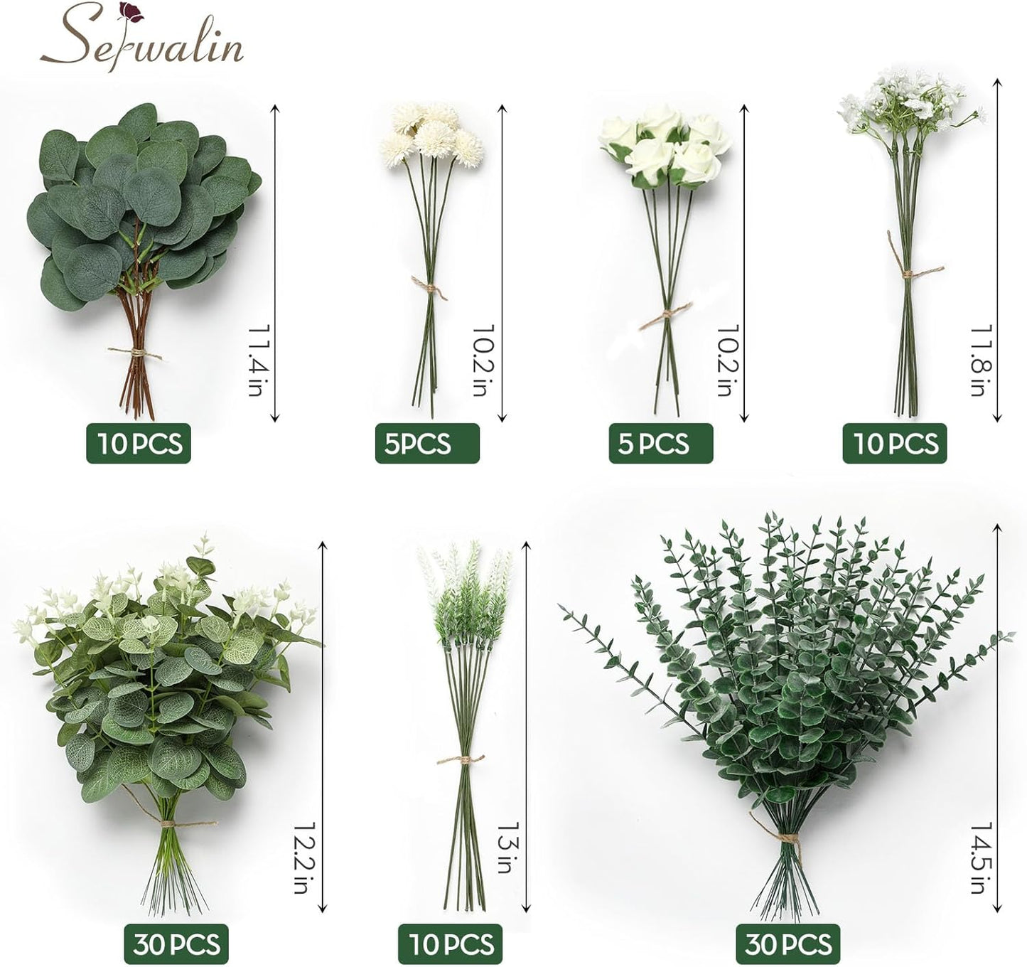 Artificial Greenery Stems, Faux Eucalyptus Stems Bulk with Fake Leaves, Mixed Greenery for Centerpieces and Vase, Artificial Eucalyptus Plants for DIY Flower Wedding Home Decor