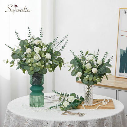 Artificial Greenery Stems, Faux Eucalyptus Stems Bulk with Fake Leaves, Mixed Greenery for Centerpieces and Vase, Artificial Eucalyptus Plants for DIY Flower Wedding Home Decor