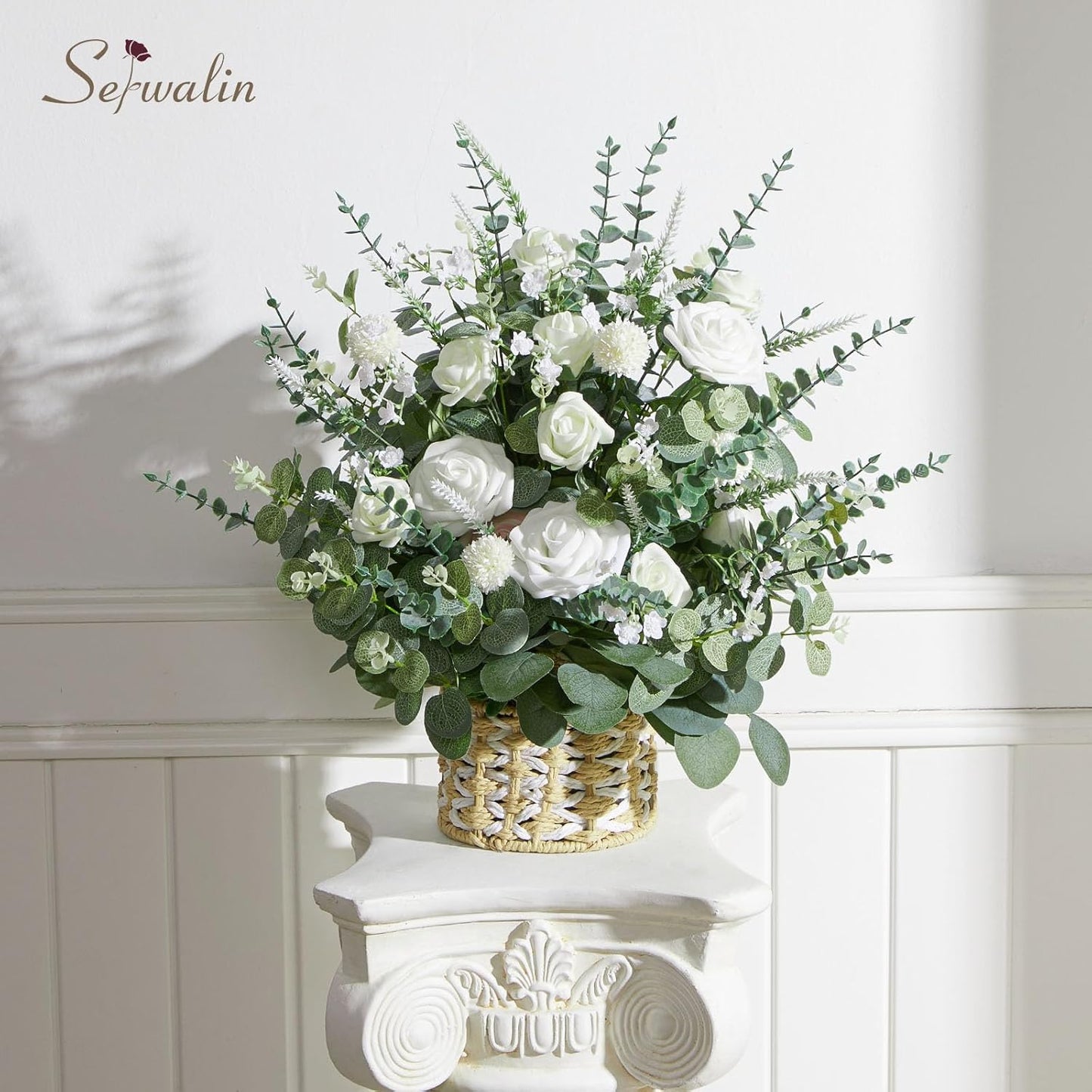 Artificial Greenery Stems, Faux Eucalyptus Stems Bulk with Fake Leaves, Mixed Greenery for Centerpieces and Vase, Artificial Eucalyptus Plants for DIY Flower Wedding Home Decor