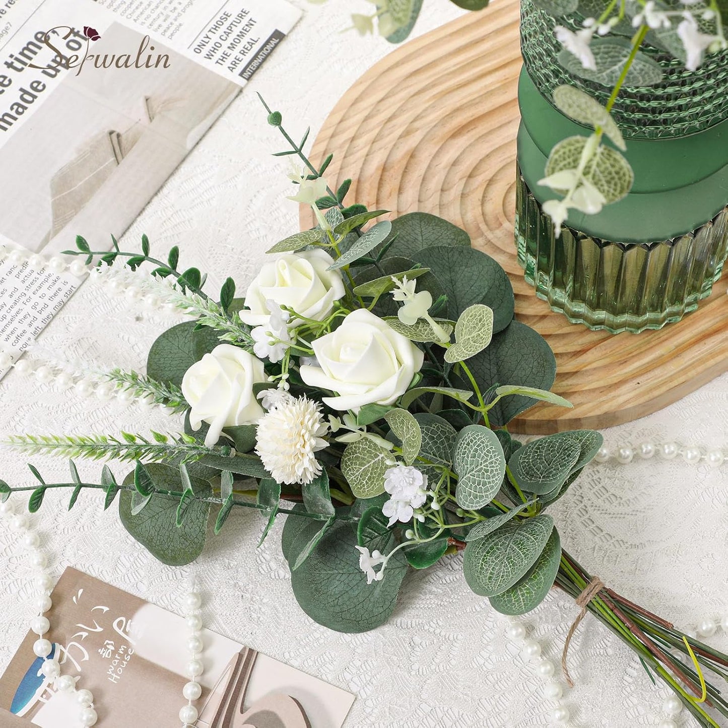 Artificial Greenery Stems, Faux Eucalyptus Stems Bulk with Fake Leaves, Mixed Greenery for Centerpieces and Vase, Artificial Eucalyptus Plants for DIY Flower Wedding Home Decor