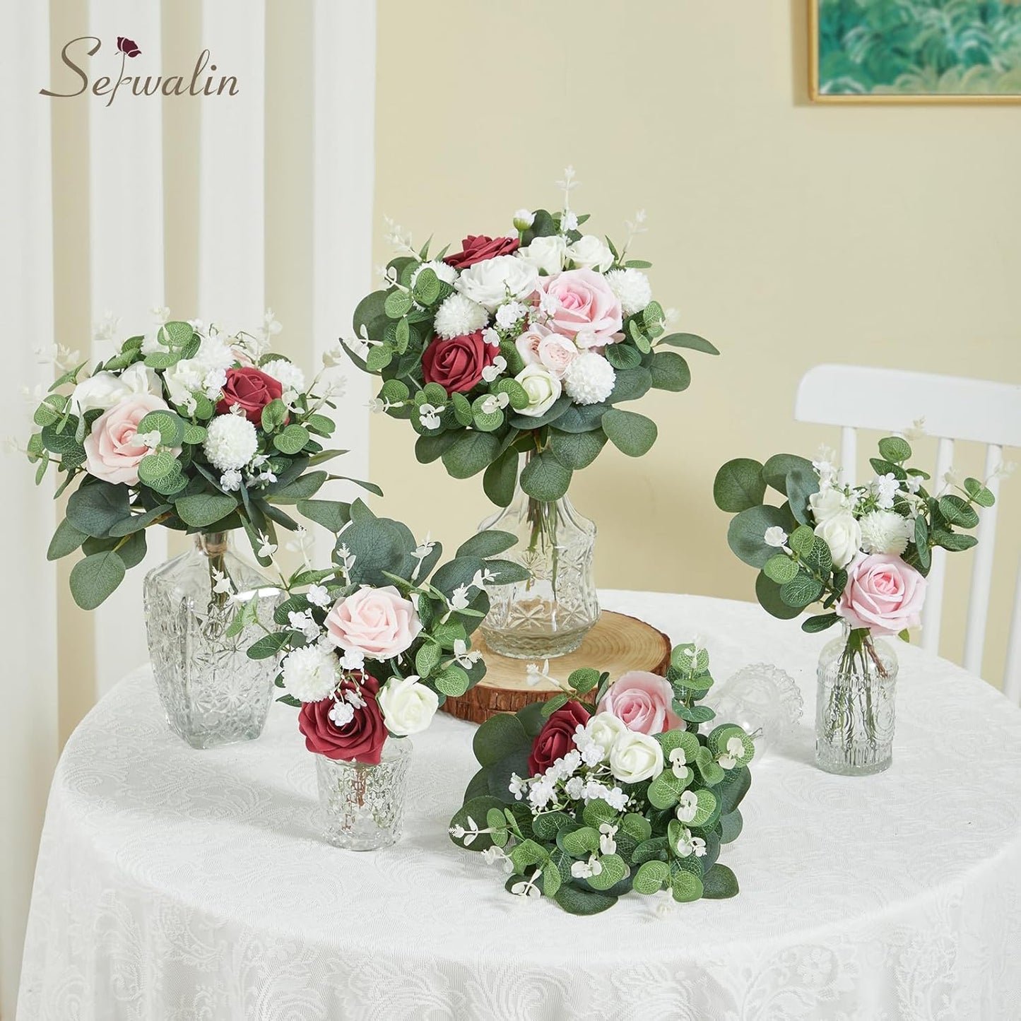 Artificial Greenery Stems, Faux Eucalyptus Stems Bulk with Fake Leaves, Mixed Greenery for Centerpieces and Vase, Artificial Eucalyptus Plants for DIY Flower Wedding Home Decor