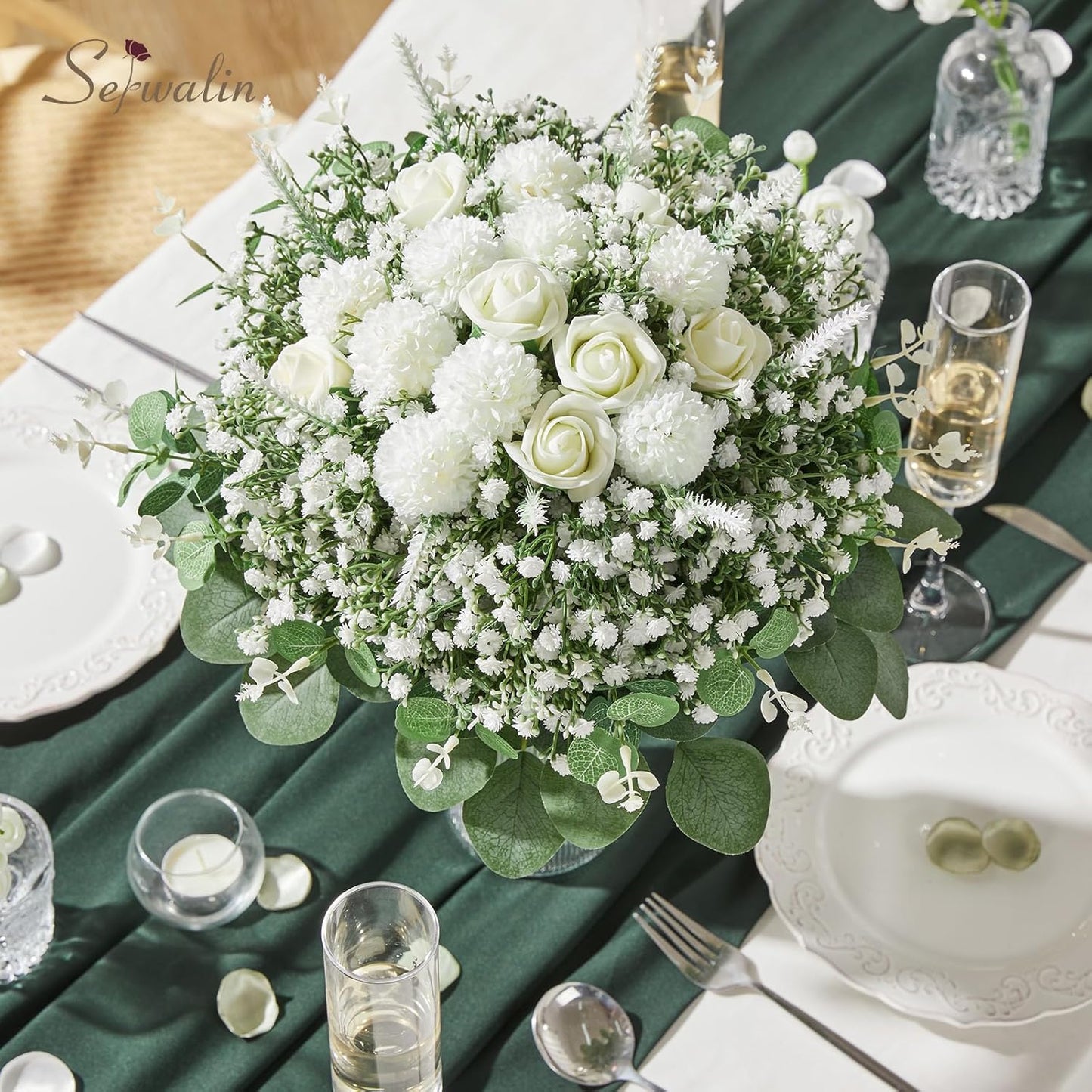 Artificial Greenery Stems, Faux Eucalyptus Stems Bulk with Fake Leaves, Mixed Greenery for Centerpieces and Vase, Artificial Eucalyptus Plants for DIY Flower Wedding Home Decor