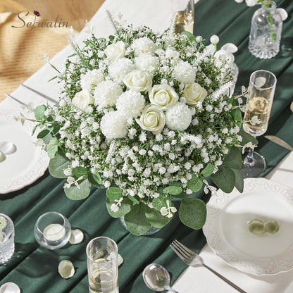 Artificial Greenery Stems, Faux Eucalyptus Stems Bulk with Fake Leaves, Mixed Greenery for Centerpieces and Vase, Artificial Eucalyptus Plants for DIY Flower Wedding Home Decor