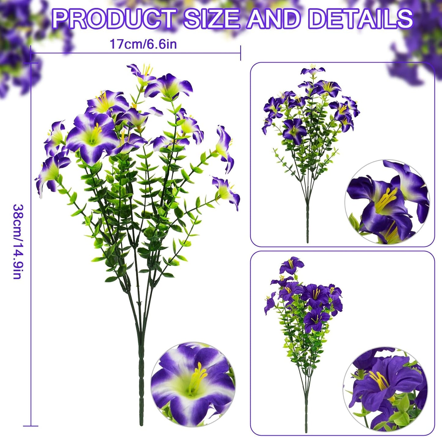 2 Set Artificial Outdoor Flowers with Hanging Baskets,24 Pcs UV Resistant Faux Petunias Flowers with Hanging Planter for Front Door Porch Spring Outside Decor (2, White,Yellow,Purple,RedViolet)