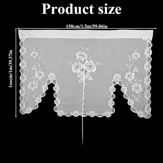 Beige Semi-Sheer Floral Lace Curtain, Hollow Knitted Valances for Windows, Short Embroidery Window Valances for Kitchen, Half Window, Bathroom, Bedroom, Living Room and Cafe Decoration