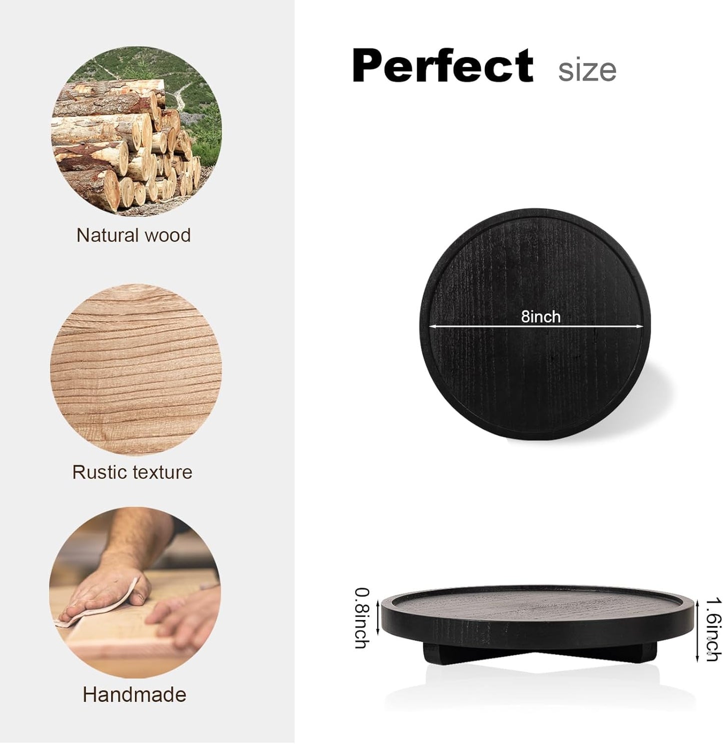 Round Decorative Tray Wood Bathroom Counter Organizer Farmhouse Kitchen Decor Wooden Riser for Soap Dish, Perfume, Candle, Sponge, 10" - Brown