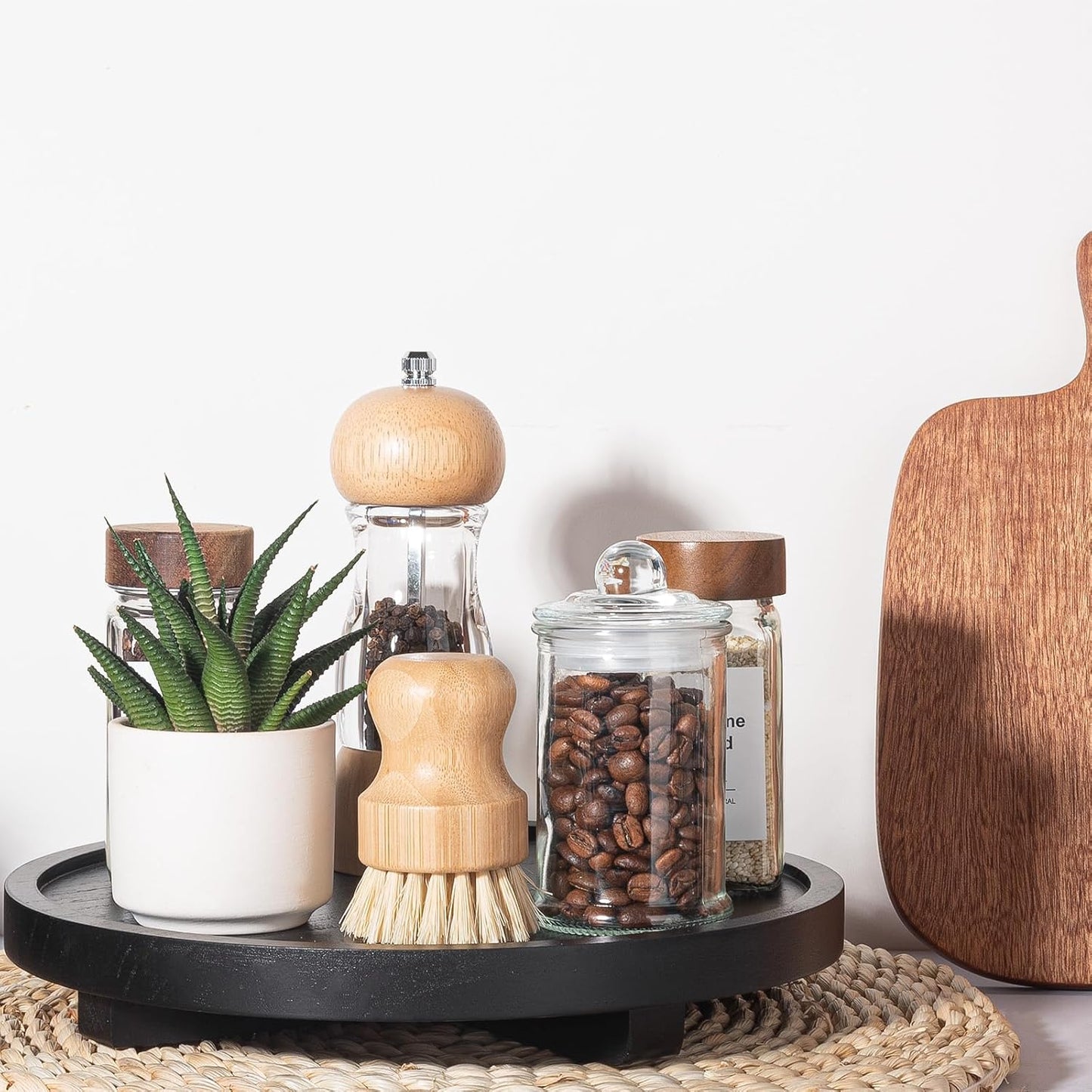 Round Decorative Tray Wood Bathroom Counter Organizer Farmhouse Kitchen Decor Wooden Riser for Soap Dish, Perfume, Candle, Sponge, 10" - Brown