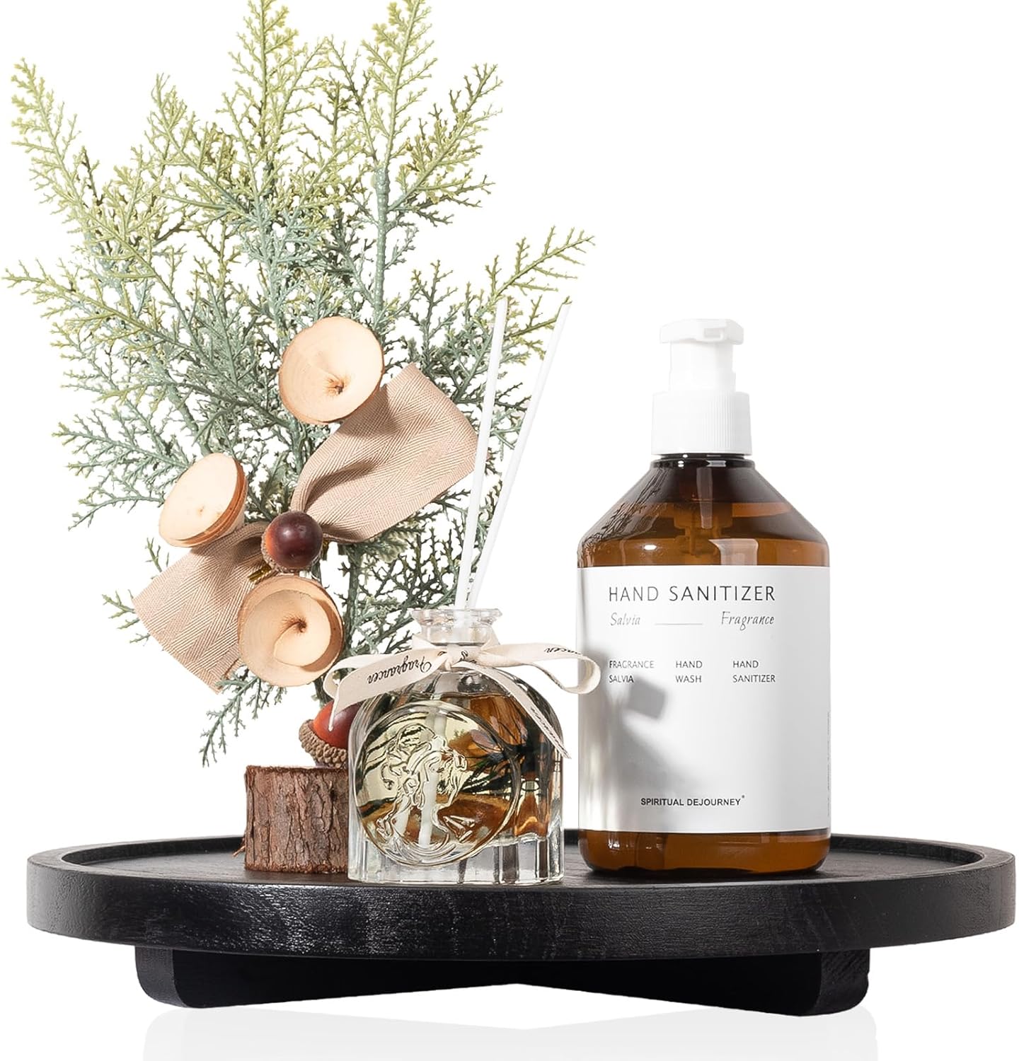 Round Decorative Tray Wood Bathroom Counter Organizer Farmhouse Kitchen Decor Wooden Riser for Soap Dish, Perfume, Candle, Sponge, 10" - Brown