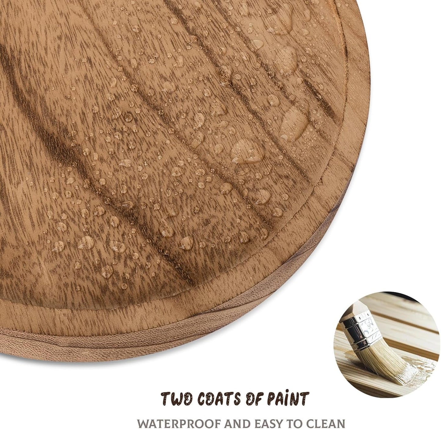 Round Decorative Tray Wood Bathroom Counter Organizer Farmhouse Kitchen Decor Wooden Riser for Soap Dish, Perfume, Candle, Sponge, 10" - Brown