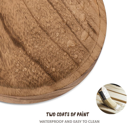 Round Decorative Tray Wood Bathroom Counter Organizer Farmhouse Kitchen Decor Wooden Riser for Soap Dish, Perfume, Candle, Sponge, 10" - Brown