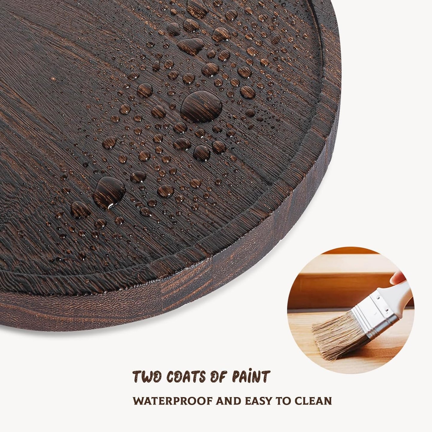 Round Decorative Tray Wood Bathroom Counter Organizer Farmhouse Kitchen Decor Wooden Riser for Soap Dish, Perfume, Candle, Sponge, 10" - Brown