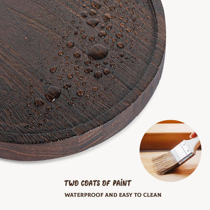 Round Decorative Tray Wood Bathroom Counter Organizer Farmhouse Kitchen Decor Wooden Riser for Soap Dish, Perfume, Candle, Sponge, 10" - Brown