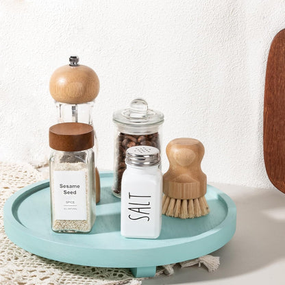 Round Decorative Tray Wood Bathroom Counter Organizer Farmhouse Kitchen Decor Wooden Riser for Soap Dish, Perfume, Candle, Sponge, 10" - Brown
