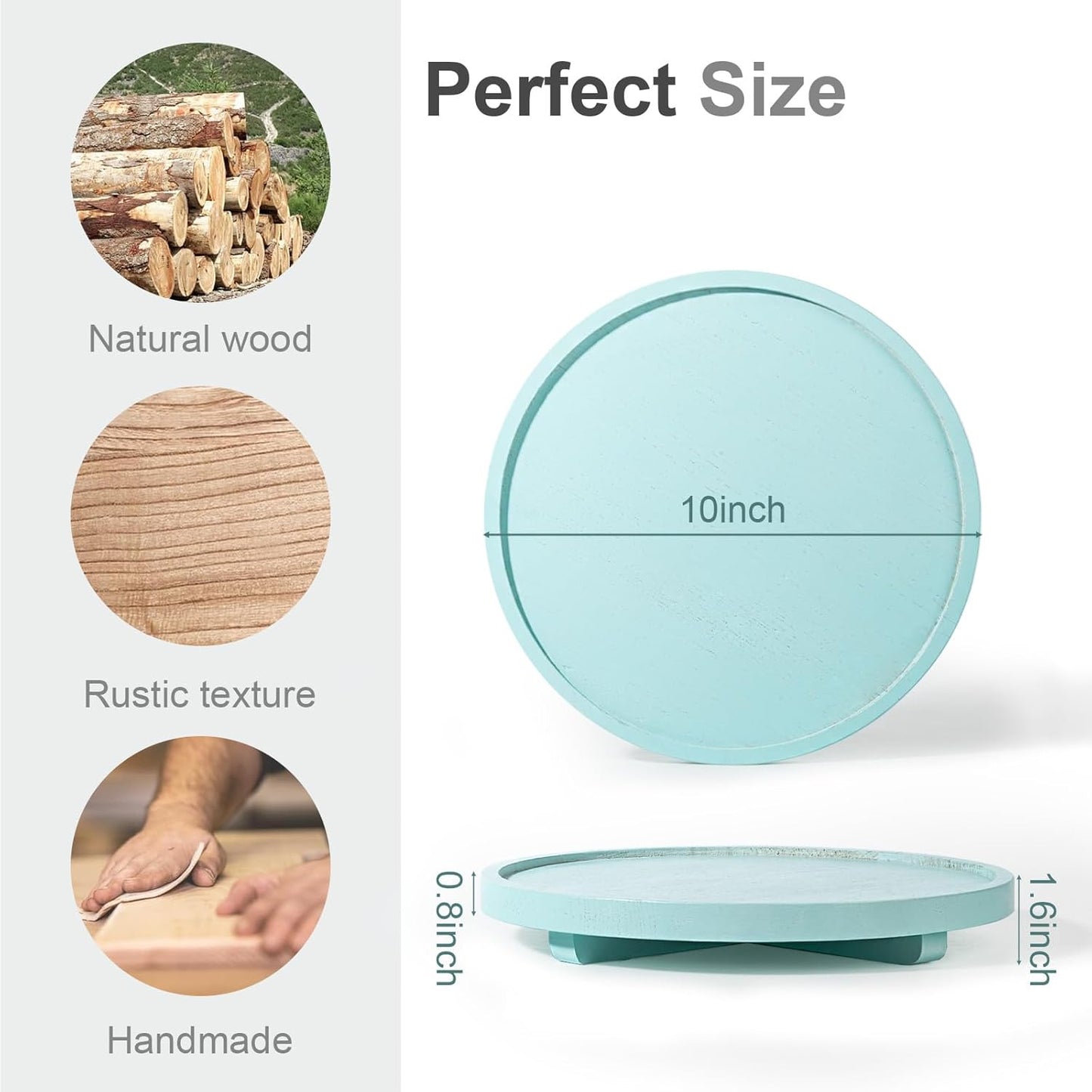 Round Decorative Tray Wood Bathroom Counter Organizer Farmhouse Kitchen Decor Wooden Riser for Soap Dish, Perfume, Candle, Sponge, 10" - Brown