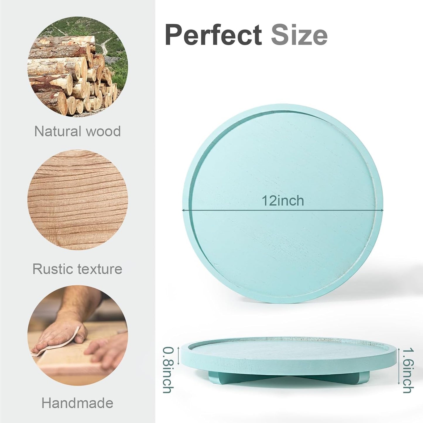 Round Decorative Tray Wood Bathroom Counter Organizer Farmhouse Kitchen Decor Wooden Riser for Soap Dish, Perfume, Candle, Sponge, 10" - Brown