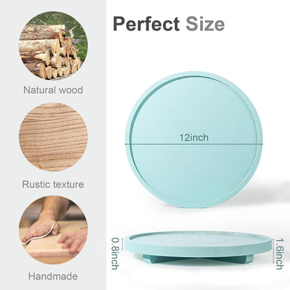 Round Decorative Tray Wood Bathroom Counter Organizer Farmhouse Kitchen Decor Wooden Riser for Soap Dish, Perfume, Candle, Sponge, 10" - Brown