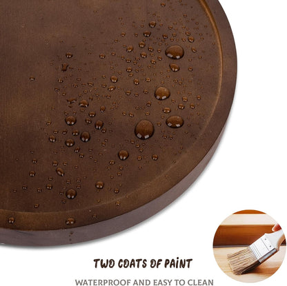 Round Decorative Tray Wood Bathroom Counter Organizer Farmhouse Kitchen Decor Wooden Riser for Soap Dish, Perfume, Candle, Sponge, 10" - Brown