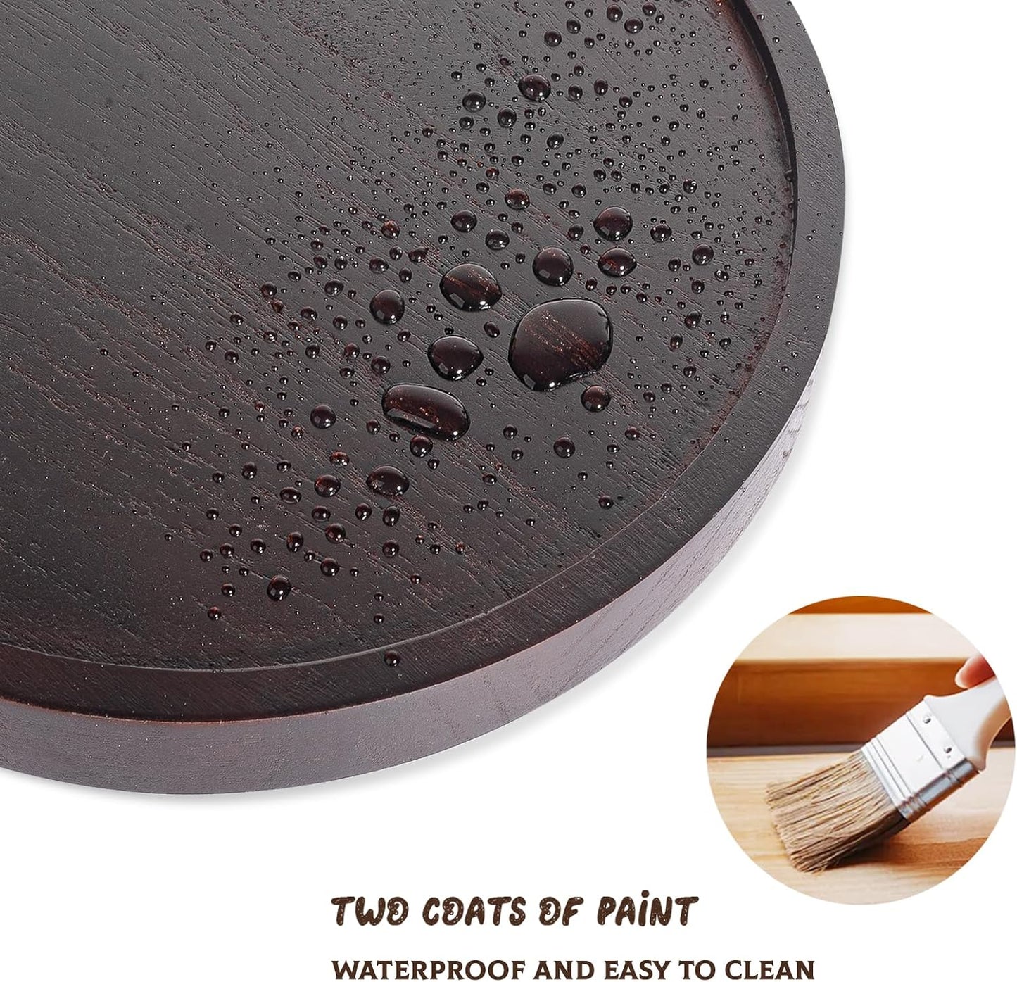 Round Decorative Tray Wood Bathroom Counter Organizer Farmhouse Kitchen Decor Wooden Riser for Soap Dish, Perfume, Candle, Sponge, 10" - Brown
