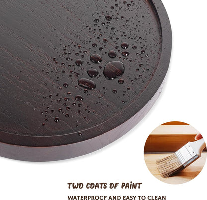 Round Decorative Tray Wood Bathroom Counter Organizer Farmhouse Kitchen Decor Wooden Riser for Soap Dish, Perfume, Candle, Sponge, 10" - Brown