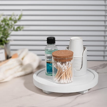 Round Decorative Tray Wood Bathroom Counter Organizer Farmhouse Kitchen Decor Wooden Riser for Soap Dish, Perfume, Candle, Sponge, 10" - Brown