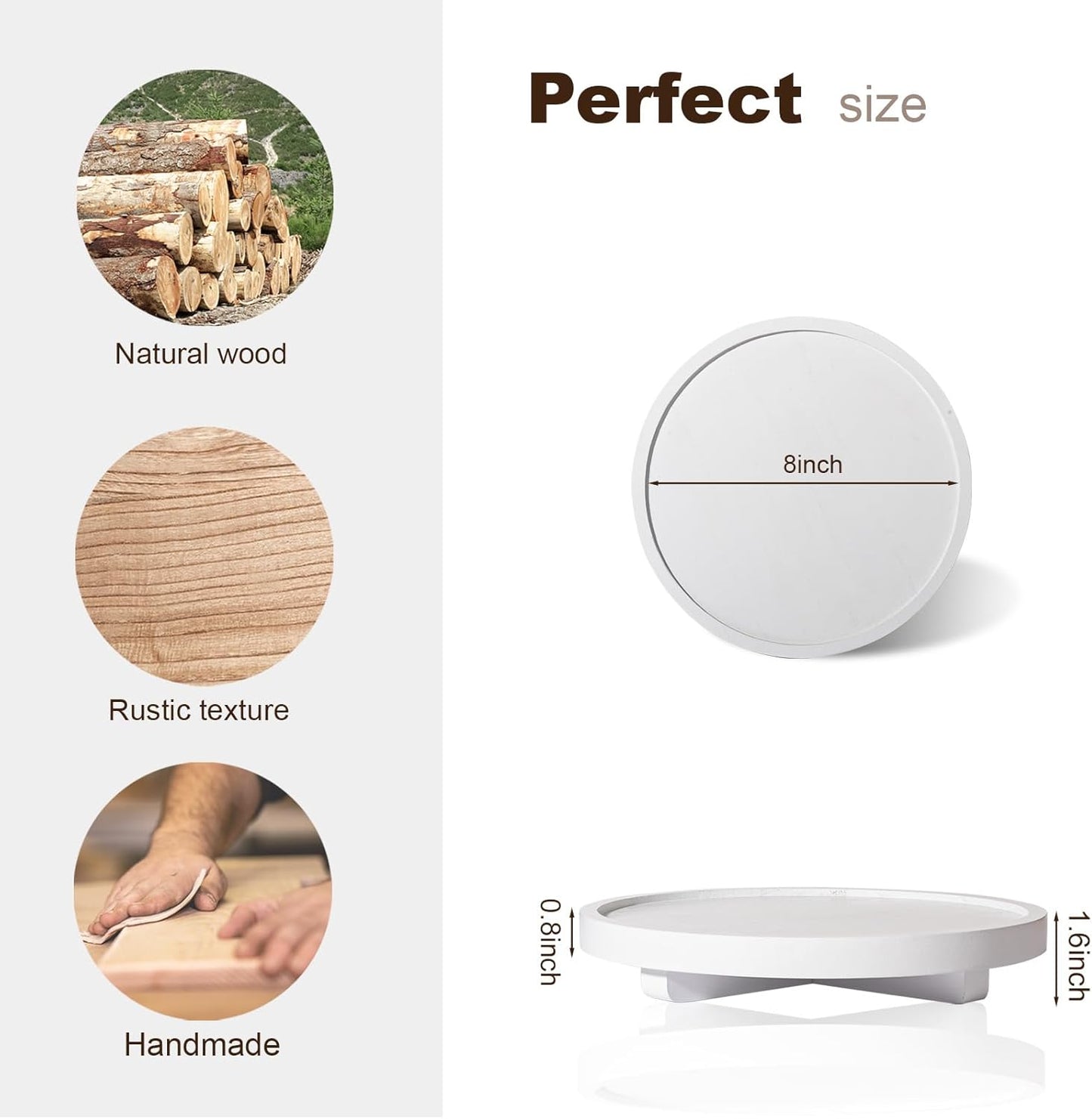 Round Decorative Tray Wood Bathroom Counter Organizer Farmhouse Kitchen Decor Wooden Riser for Soap Dish, Perfume, Candle, Sponge, 10" - Brown