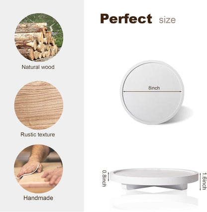 Round Decorative Tray Wood Bathroom Counter Organizer Farmhouse Kitchen Decor Wooden Riser for Soap Dish, Perfume, Candle, Sponge, 10" - Brown