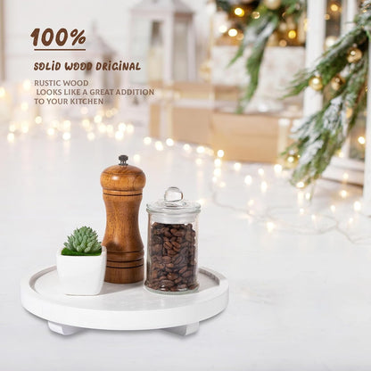 Round Decorative Tray Wood Bathroom Counter Organizer Farmhouse Kitchen Decor Wooden Riser for Soap Dish, Perfume, Candle, Sponge, 10" - Brown