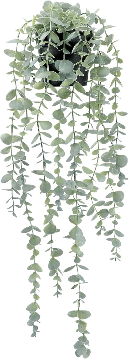 1pcs Artificial Hanging Plants, Fake Potted Eucalyptus Faux Hanging Plant for Wall Room Home Indoor Outdoor Shelf Decor