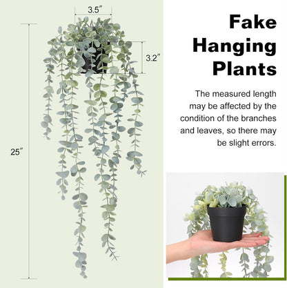 1pcs Artificial Hanging Plants, Fake Potted Eucalyptus Faux Hanging Plant for Wall Room Home Indoor Outdoor Shelf Decor