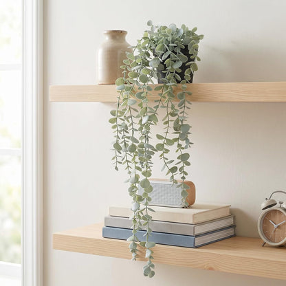 1pcs Artificial Hanging Plants, Fake Potted Eucalyptus Faux Hanging Plant for Wall Room Home Indoor Outdoor Shelf Decor