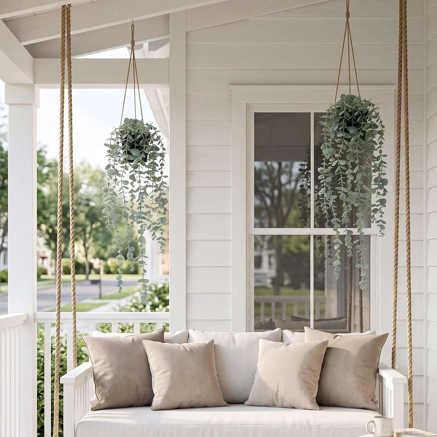 1pcs Artificial Hanging Plants, Fake Potted Eucalyptus Faux Hanging Plant for Wall Room Home Indoor Outdoor Shelf Decor