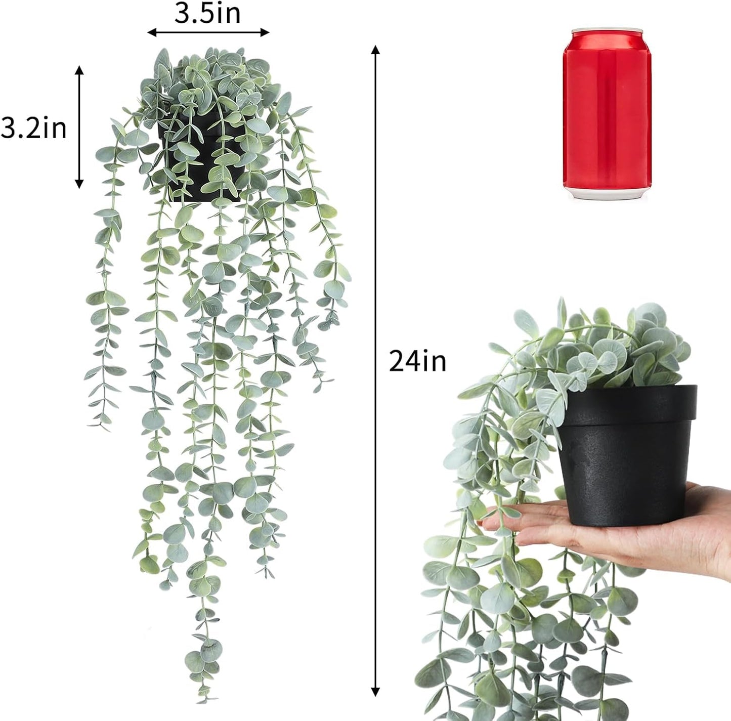 1pcs Artificial Hanging Plants, Fake Potted Eucalyptus Faux Hanging Plant for Wall Room Home Indoor Outdoor Shelf Decor