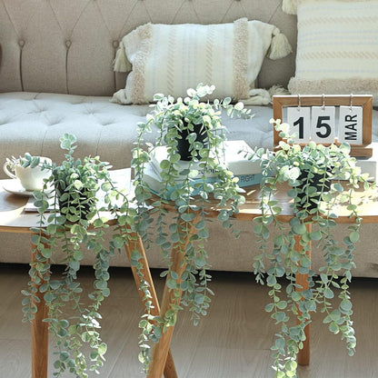 1pcs Artificial Hanging Plants, Fake Potted Eucalyptus Faux Hanging Plant for Wall Room Home Indoor Outdoor Shelf Decor