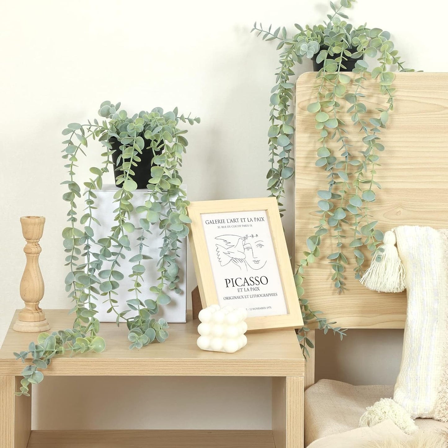 1pcs Artificial Hanging Plants, Fake Potted Eucalyptus Faux Hanging Plant for Wall Room Home Indoor Outdoor Shelf Decor