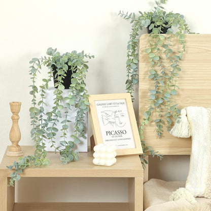 1pcs Artificial Hanging Plants, Fake Potted Eucalyptus Faux Hanging Plant for Wall Room Home Indoor Outdoor Shelf Decor