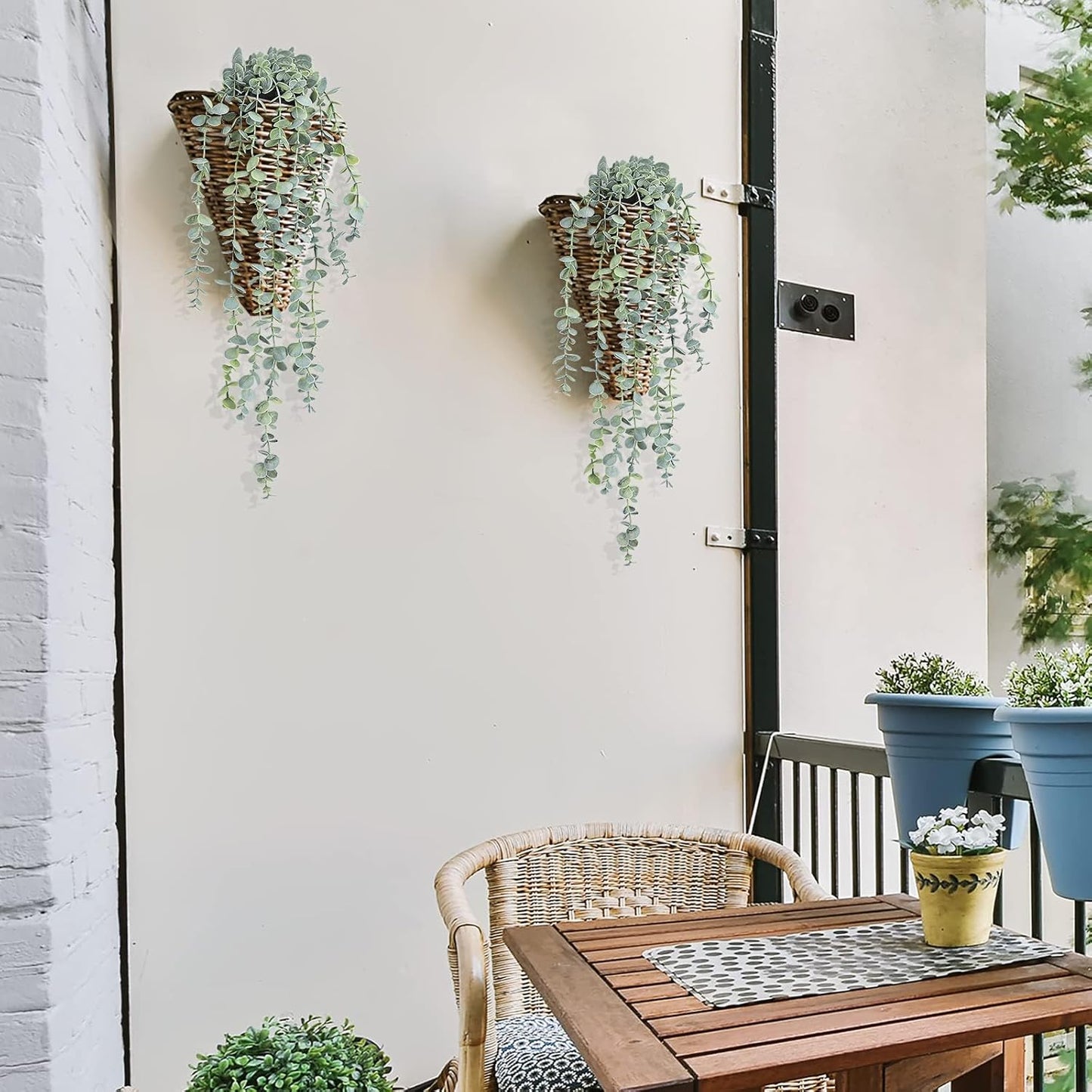 1pcs Artificial Hanging Plants, Fake Potted Eucalyptus Faux Hanging Plant for Wall Room Home Indoor Outdoor Shelf Decor