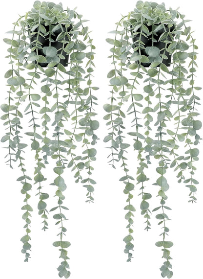 1pcs Artificial Hanging Plants, Fake Potted Eucalyptus Faux Hanging Plant for Wall Room Home Indoor Outdoor Shelf Decor